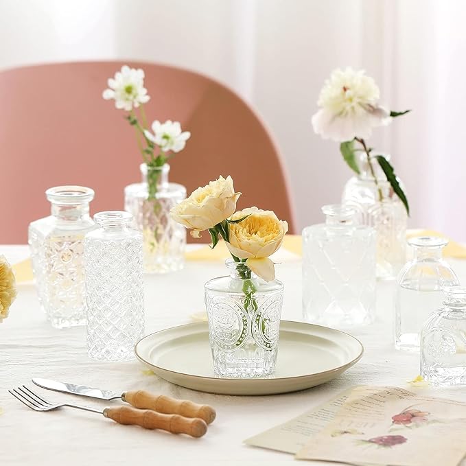 12pcs Mini Bud Vases As Wedding Centerpieces for Tables,Clear Bud Vases for Flowers,Small Flower Vases Suitable for Birthday Party,Anniversary,Wedding Reception,Baby Shower (Clear)