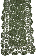 KEPSWET Cotton Handmade Crochet Lace Table Runner Olive Green Rectangle Coffee Table Dresser Decor (14x36 inch)
