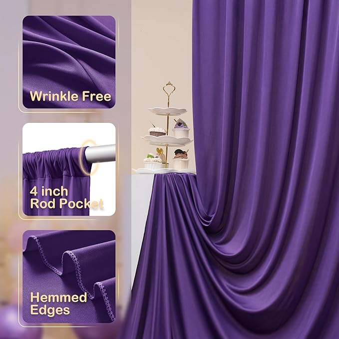 CO-AVE Wrinkle Free Purple Backdrop Curtains for Party Background, Purple Photo Curtains Backdrop Drapes 2 Panels Back Drop Cloth for Wedding Birthday Photography Baby Shower Decor,10ftx10ft