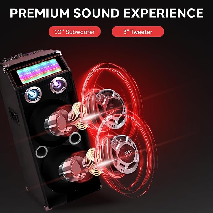 Pyle Wireless Active PA Speaker System - 1000W Portable High Powered Bluetooth Compatible Outdoor Sound Speaker w/ USB SD MP3 FM Radio AUX RCA LED DJ Lights - 35mm Stand Mount, Remote