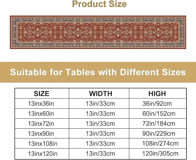 Boho Floral Vintage Red Blue Table Runner, Retro Flower Rustic Country Farmhouse Abstract Pattern for Home Kitchen Table Decor Dining Coffee Room Party Decor 13x90in