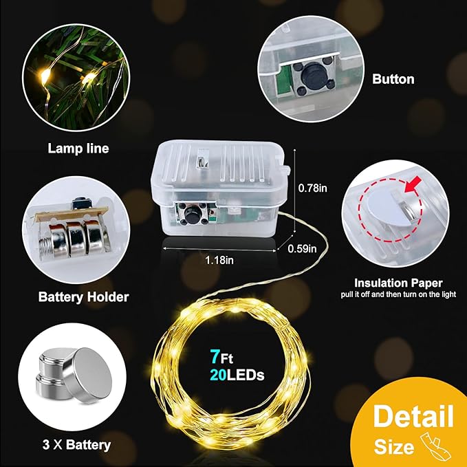 pozzolanas 24 Pack Warm White Battery Operated String Lights - 7ft Waterproof Fairy Lights with 20 LEDs for Home, Mason Jar, Party, Wedding, Halloween, Christmas Decorations