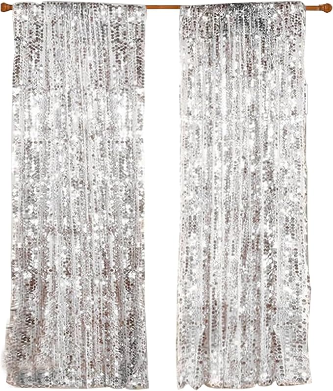 HH 9x9FT Big Silver Sequin Backdrop Curtains,Shimmer Sequin Fabric Photography Backdrop,Photo Backdrop Payette Backdrop Curtain Panels Backgrounds for Wedding Party Christmas Decoration