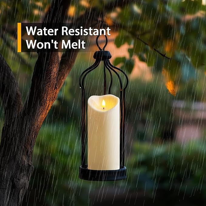 Amagic 4” x 9” Large Outdoor Waterproof Flameless Candles with Remote, Battery Operated Candles with Timer, Flickering Fake LED Pillar Candle for Patio Yard Porch Decor, Ivory White, Set of 2