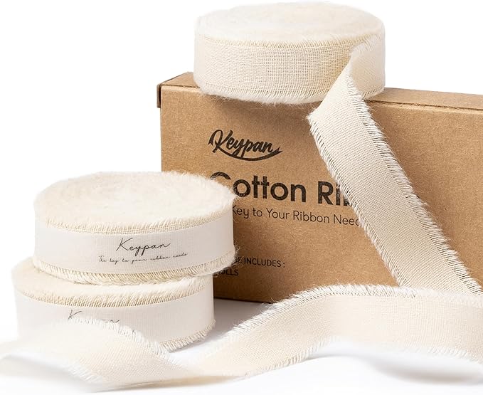 Nude Ribbon 5/8" x 21 Yards with Frayed Fringe Fabrics Cotton Ribbons for Gift Wrapping Wedding Invitations Flower Bouquet Baby Shower