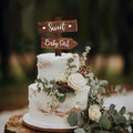 Cake Topper, Wood Baby Girl Design, 5.3 x 7.3 Inch Rustic Party Decor