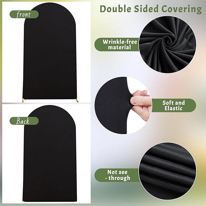 6FT Black Arch Backdrop Cover - Polyester Fitted Wedding Arch Stand Covers Round Top Chiara Arch Backdrop Cover for Birthday Party Banquet Photo Background Decoration