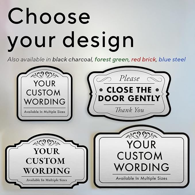 Design 2 Decorative Outdoor Metal Signs - Personalized Aluminum Driveway Signs, Waterproof, 18x12 In, Metallic Silver