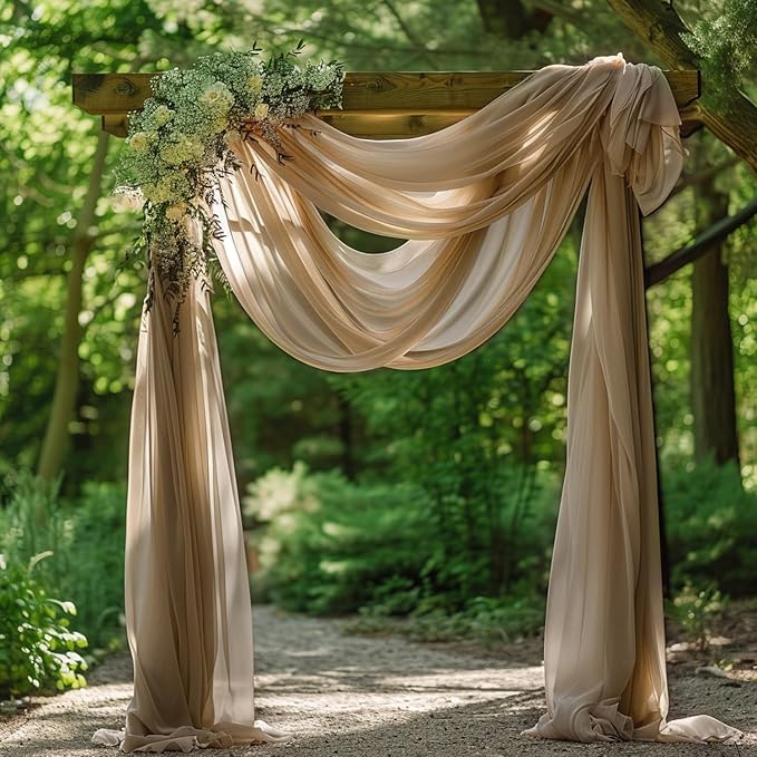 Wokceer Wedding Arch Draping Nude 4 Panels 28.7" x 20FT Sheer Fabric Drapes Backdrop for Ceremony, Birthday Party, Bridal Shower Decoration