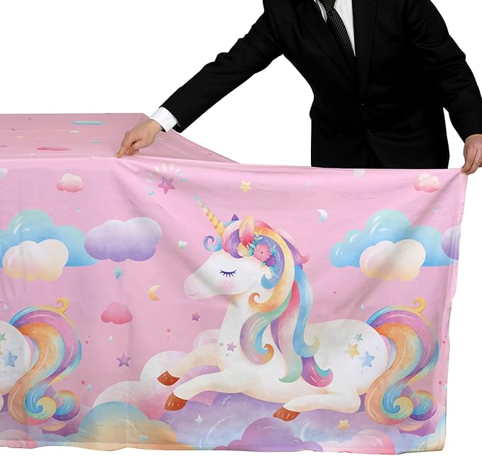 Gatherfun Unicorn Party Supplies Set: Perfect Unicorn Birthday Decorations, Includes 2-Pack Unicorn-Themed Tablecloths for Kids & Girls 1st Birthday, Disposable Table Covers 54 x 108 Inch