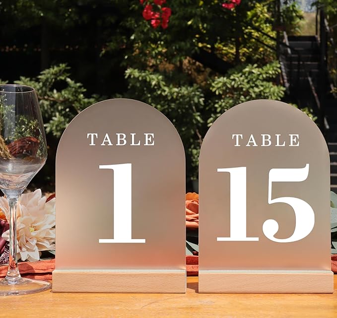 Tabletop Signs: Frosted Acrylic Table Numbers 1-15 with Wood Stands