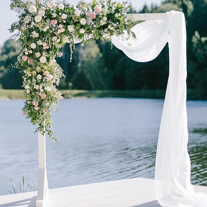 VOK White Wedding Arch Draping Fabric Chiffon Fabric, 29in x 18Ft Sheer Chiffon Outdoor Curtain for Wedding Ceremony Birthday Party Decoration (White,1 Panel)