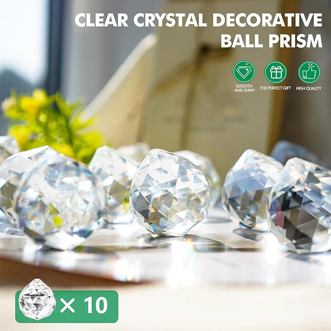 10pcs Crystal Ball Prism Sun Catcher Rainbow Maker Pendants 40mm Decorative Ball Paperweight for Table Decor, Wedding Party Centerpieces