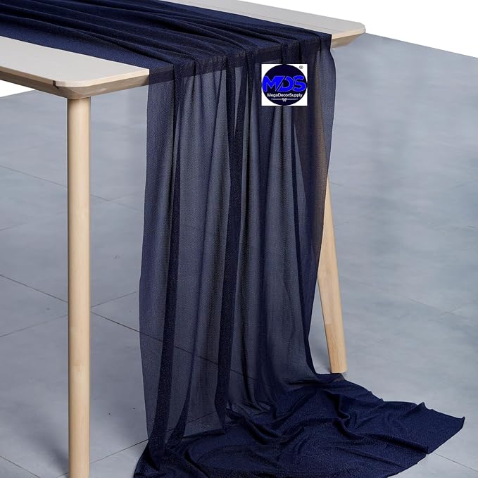 MDS 20 Pack 10ft Chiffon Table Runner 29 x 120 Inches Sheer Wedding Runner Romantic Rustic Table Runner for Wedding Decorations, Birthday Parties, Bridal Shower Party Arch Decor - Navy Blue