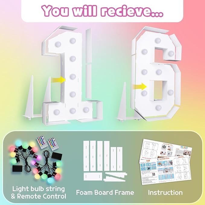 Marquee Number 16 Birthday Light-Up Decoration, 3 Ft Tabletop Sign