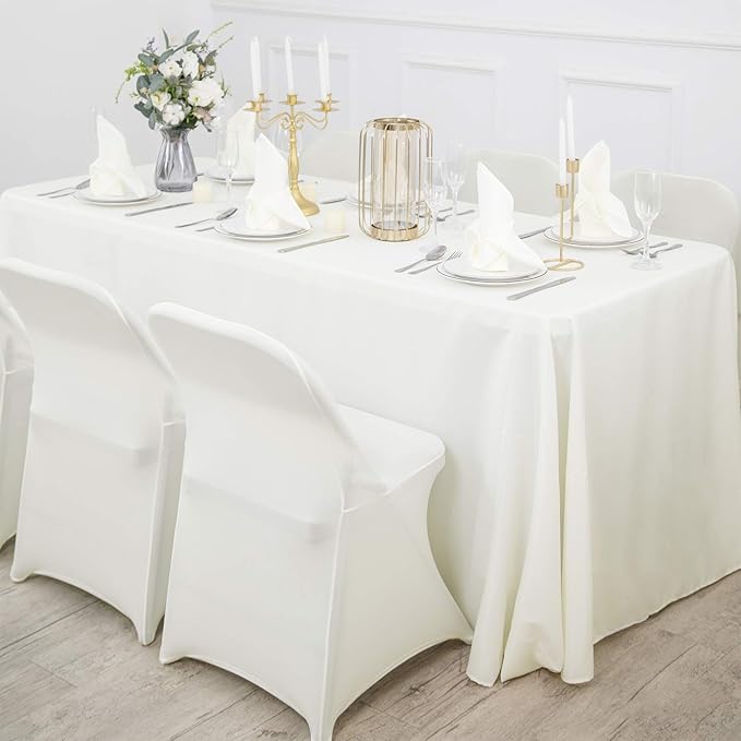 Ascoza 2pack 60x120 Inch Ivory Rectangular Tablecloth 6 Feet Table Cloth in Polyester Fabric for Wedding/Banquet/Restaurant/Parties