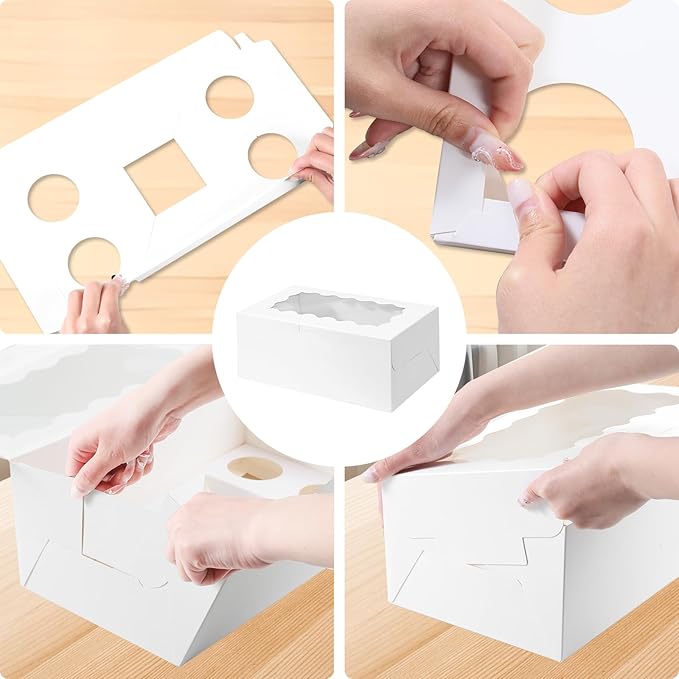 Cupcake Carriers, 10 Pack White Cardboard Boxes with Clear Window
