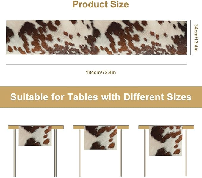 Farmhouse Cow Skin Print Table Runner, Safari Wildlife Brown Country Farm Cowhide Pattern Cotton Linen Rustic Cottage Table Runner for Dinning Home Party Holidays Home Setting, 13x120 Inch
