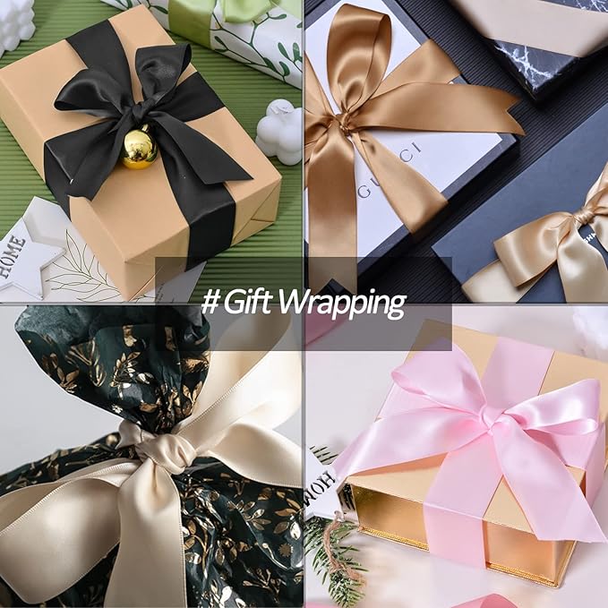1-1/2" Wide x 100 Yards Single Faced Polyester Black Satin Ribbon, Perfect for Crafts, Bow Making, Wedding Decor, Sewing, Gift Package Wrapping and More (Black)