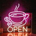 Coffee Cup Open Led Neon Sign for Business Wall Decor