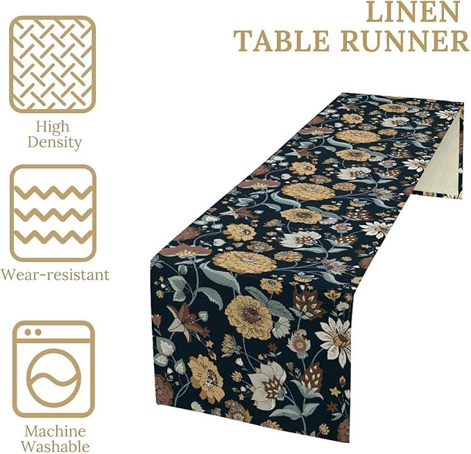 Boho Floral Table Runner Bohemian Floral Vintage Home Kitchen Dining Table Decoration 13x90 Inch 1PCS