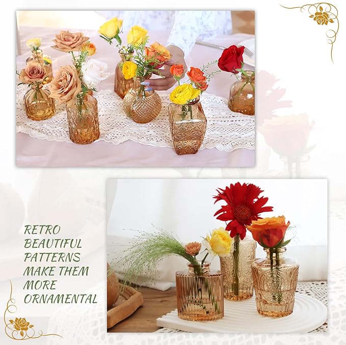 Set of 22 Amber Glass Mini Bud Vase For Bulk Rustic Wedding Decorations, Centerpieces, Vintage Look Home Table Flower Décor,Clear