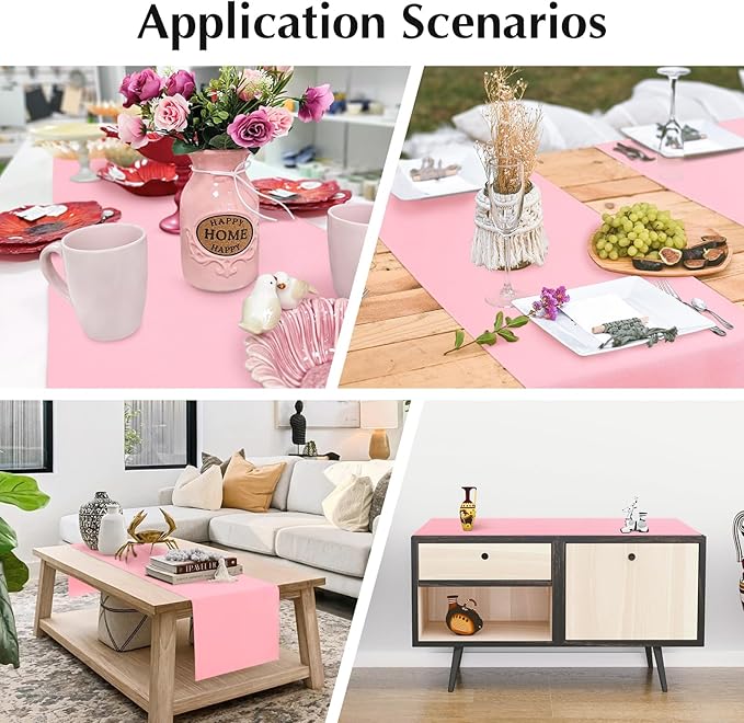 2 Pack Pink Long Table Runner 12 x 108 Inch Solid Color Farmhouse Runners Coffee Table Dresser for Daily Party Home Decoration