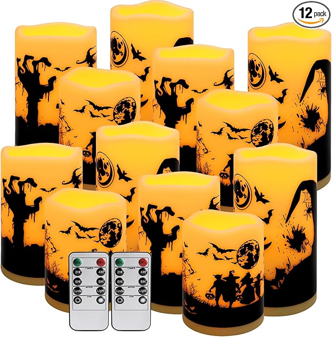 12-Pack Waterproof -Flameless Led Candles，Remote Control and Timer Functions for Halloween and More Decorations（3 Sizes）