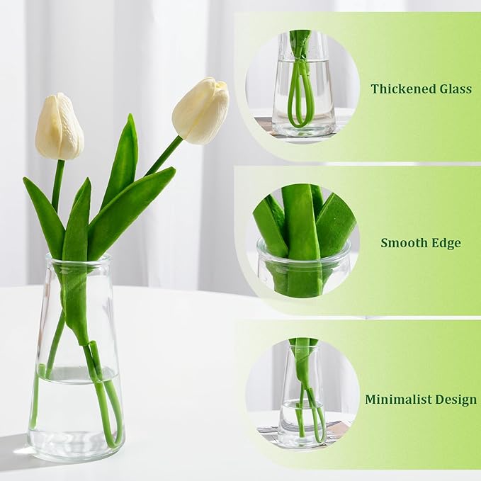 Glass Bud Vases for Centerpieces, Small Flower Vase in Bulk Set of 20, Modern Clear Mini VaseS for Rose Tulip, Wedding Party Dining Table Decor