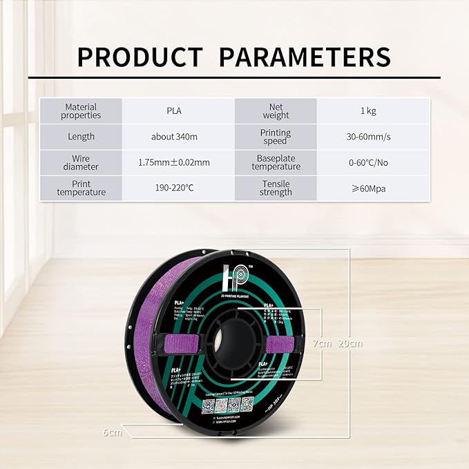 Glitter Purple PLA 3D Printing Filament, 1.75mm, 1 kg Spool