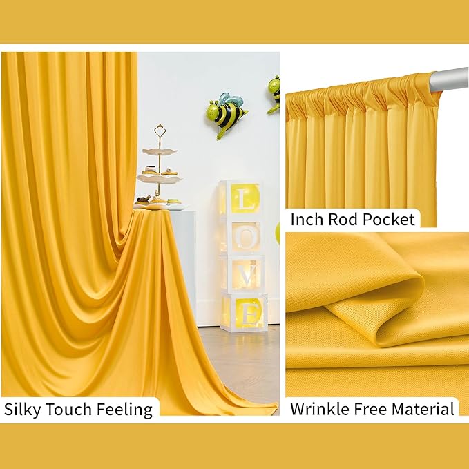 Ginger Yellow Backdrop Curtains, 8 Panels 5 ft x 10 ft Wrinkle-Free