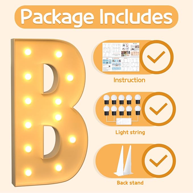 Decorative Sign Plaque: 4 Ft Tall Light Up Marquee Letter B