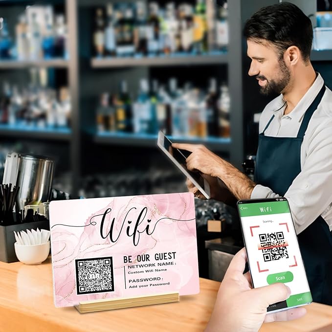 Personalized Custom Metal QR Code Sign Venmo Cashapp Scan to Pay with Stand Instagram Facebook Social Media QR Signs Bar Code QR Plaque Print for Business Salon Beauty Store Restaurant Wifi Sign (W2)