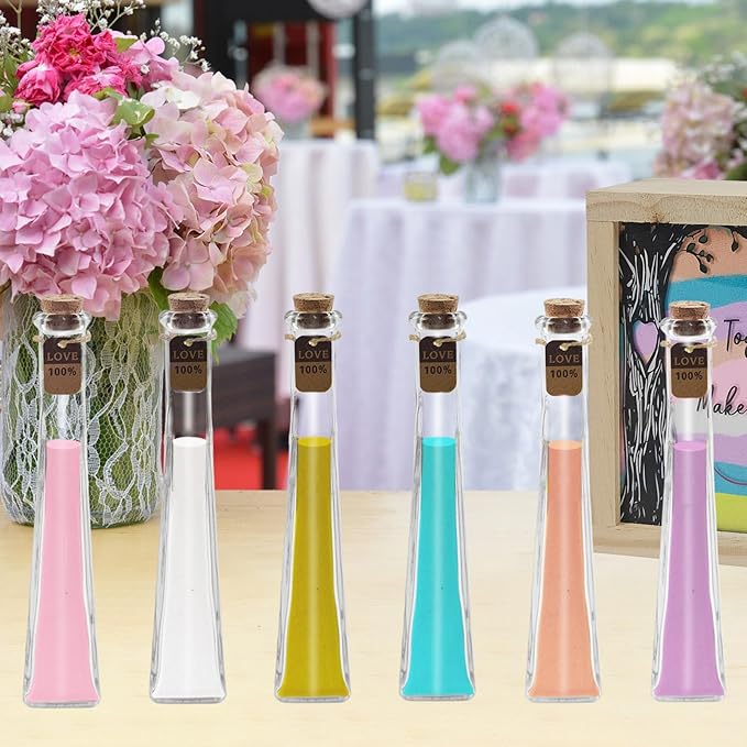 Sand Ceremony Vases Set with Wood Box and 6 Colors of Sand