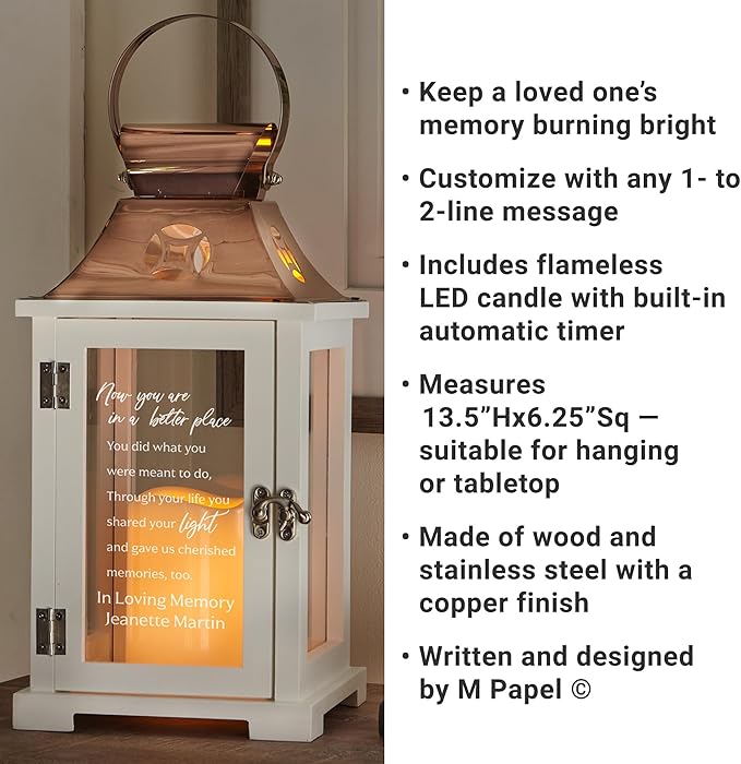 Decorative Candle Lantern, Personalized Memorial, Wood and Copper Finish
