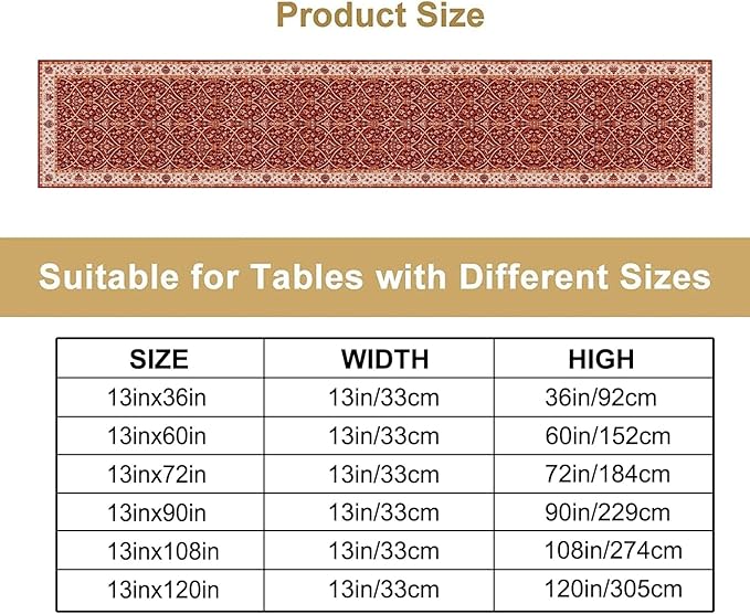Boho Floral Vintage Table Runner, Red Retro Flower Rustic Country Farmhouse Abstract Pattern for Home Kitchen Table Decor Dining Coffee Room Party Decor 13x36in