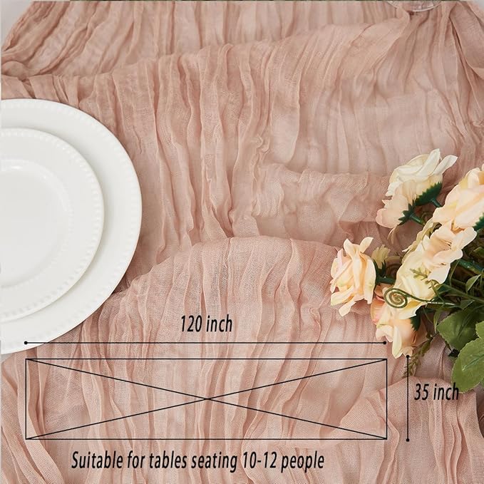 Nude 12 Pack Cheesecloth Table Runner 120 Inch 10 FT Boho Rustic Gauze for Wedding Baby Shower Party Farmhouse Summer Home Decor Washable