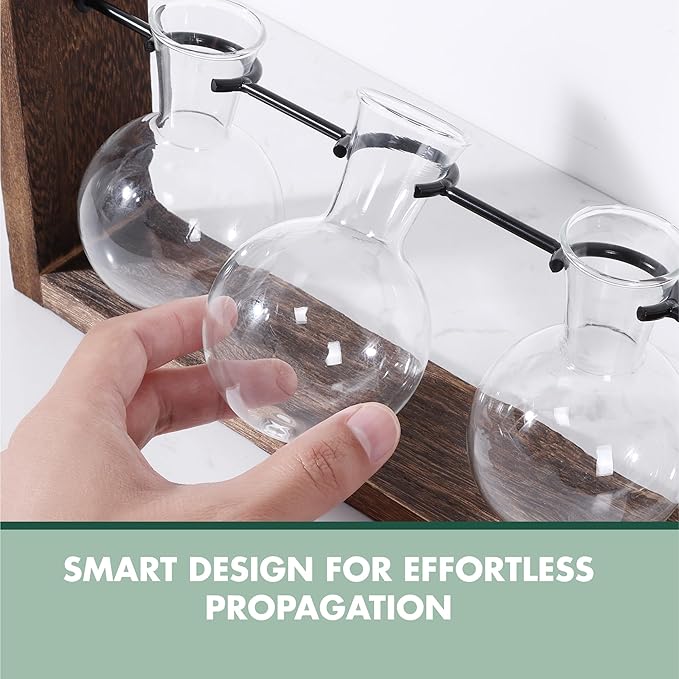 Garden Republic Plant Propagation Station, Wooden Stand with Propagation Tubes, Hanging Plant Glass Tubes Station, Elegant Home Decor, Easy Water Changes, Bamboo Color