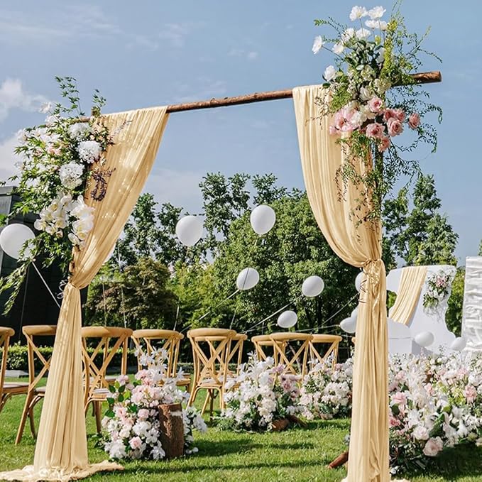 Champagne Gold Wedding Arch Draping Fabric 29" x 20 FT Wedding Drapes for Backdrop Sheer Curtains Drapes for Romantic Bridal Baby Shower Decor Ceremony Birthday Party Fall Outdoor Events