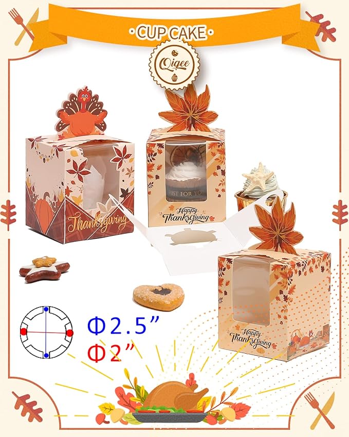 Cupcake Carriers with Inserts, Thanksgiving Design, 60 Pack