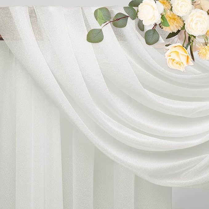 Wokceer Ivory Wedding Arch Draping Fabric Backdrop 4 Panels 28.7" X 20FT Sheer Drapes Fabric for Wedding Arbor Ceremony Party