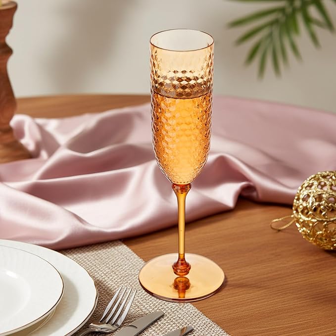 Champagne Glasses 24 Pack, 5.5 oz Plastic Flutes with Removable Stems