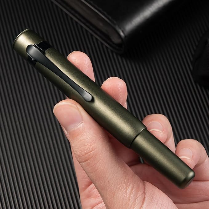 Hongdian M2 Black Forest Mini Fountain Pen, Fine Soft Nib & Sleek Shape Aluminium Short Pocket Travel Pen (Army Green)