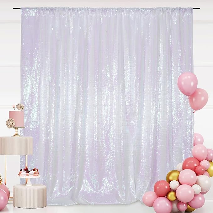 SquarePie Sequin Backdrop Non-Transparent Background Sparkly Curtain for Wedding Party 8FT x 8FT Iridescent