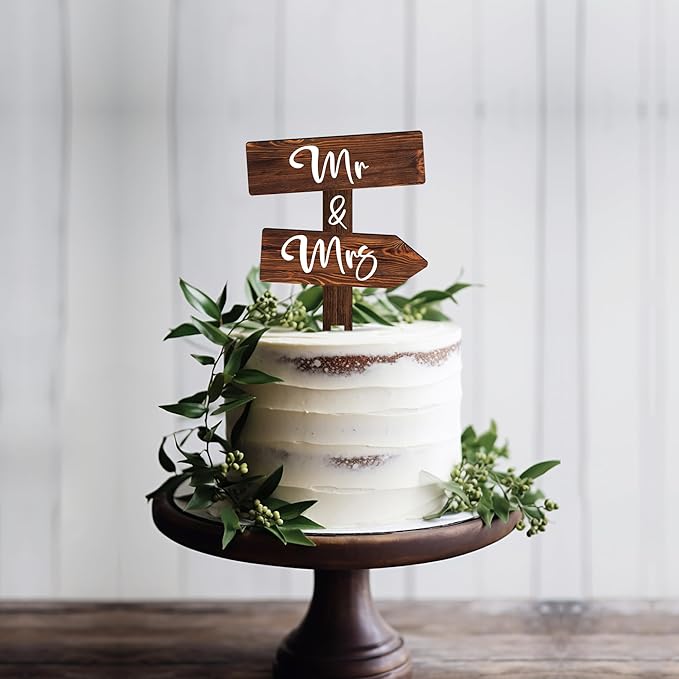 Non-Edible Cake Topper in Wood, 4.9 x 7.2 Inch Rustic Wedding Decor