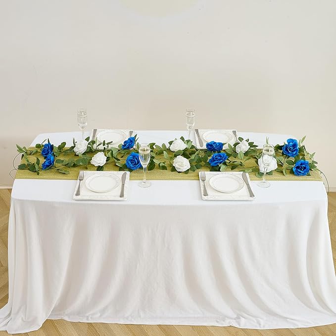 Royal Blue Artificial Rose Garlands Rose Vines Leaves Banners Hanging Floral Garland Fake Rose Flower Vine Wall Decorations
