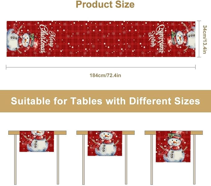 Christmas Table Runner,Christmas Snowman Snowflakes Winter Seasonal Table Cloth Kitchen Dining Table Decoration for Home Party Decor 13x70 Inch