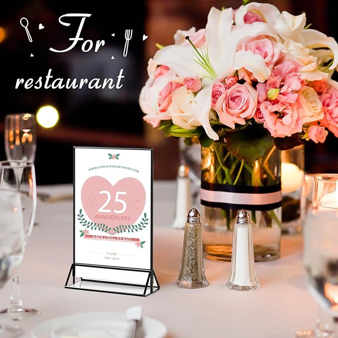 Acrylic Menu Holders, 12 Pack Black Frame Table Sign Holders