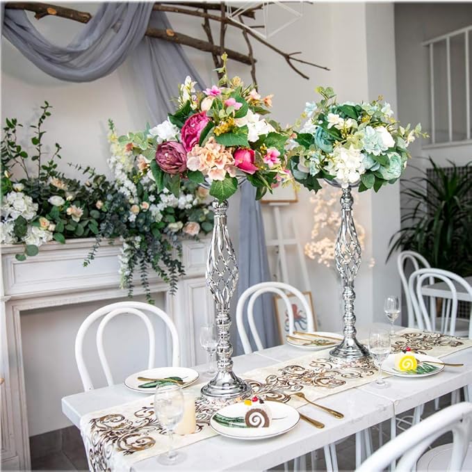 Vases: 10-Pack Silver Metal Twist Stands for Wedding Centerpieces