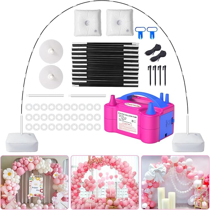 Balloon Arch Kit, 7.4 ft Black Glass Fiber Frame with Electric Pump